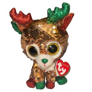 TY FLIPPABLES Christmas Sequin Reindeer Beenie Baby